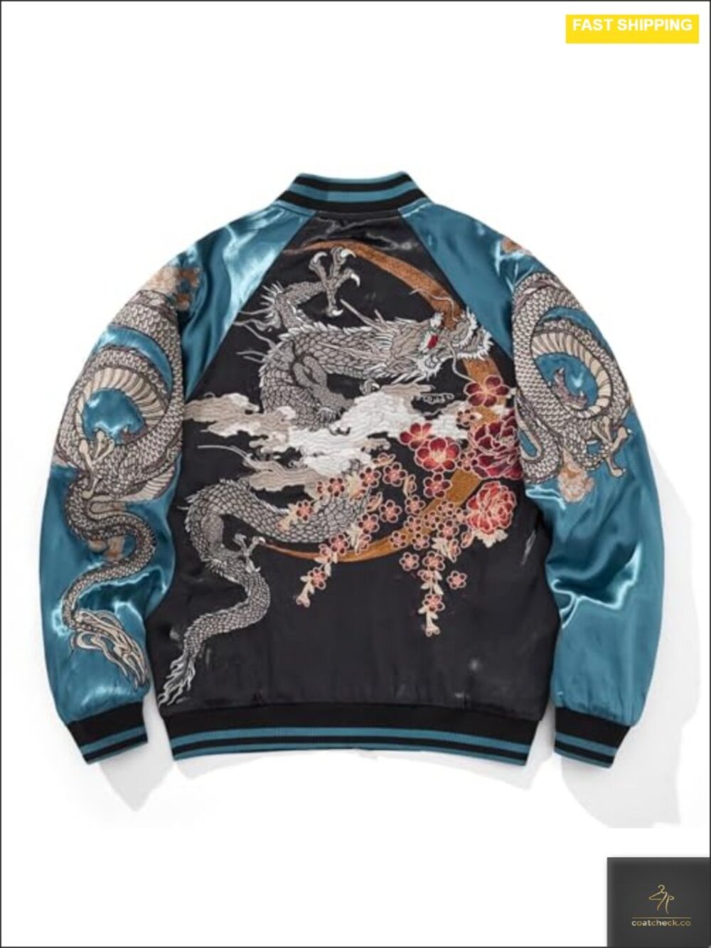 Japanese Sukajan Dragon Embroidered Satin Bomber Jacket Varsity Streetwear